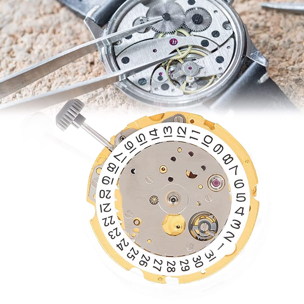 ISTOVO 1Set Uhrwerk mit Griff 8200 Uhrwerk 8200 Single Kalender Automatik Mechanisches Silber mit hoher Präzision