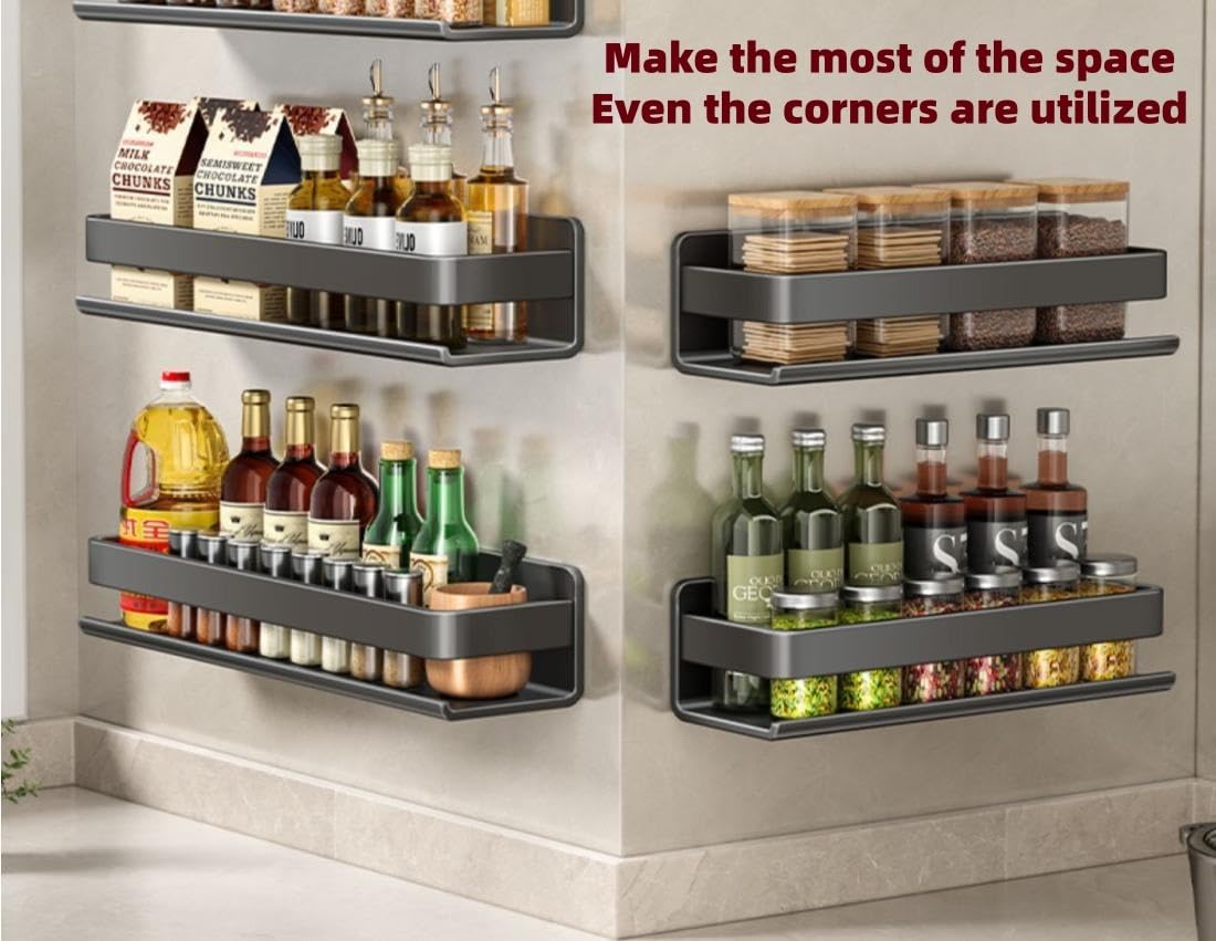 Estante de especias de cocina montado en la pared, organizador de condimentos de Metal sin taladro, estante de almacenamiento que ahorra espacio for aceite(60x10x8cm/23.6x3.9x3.1in)