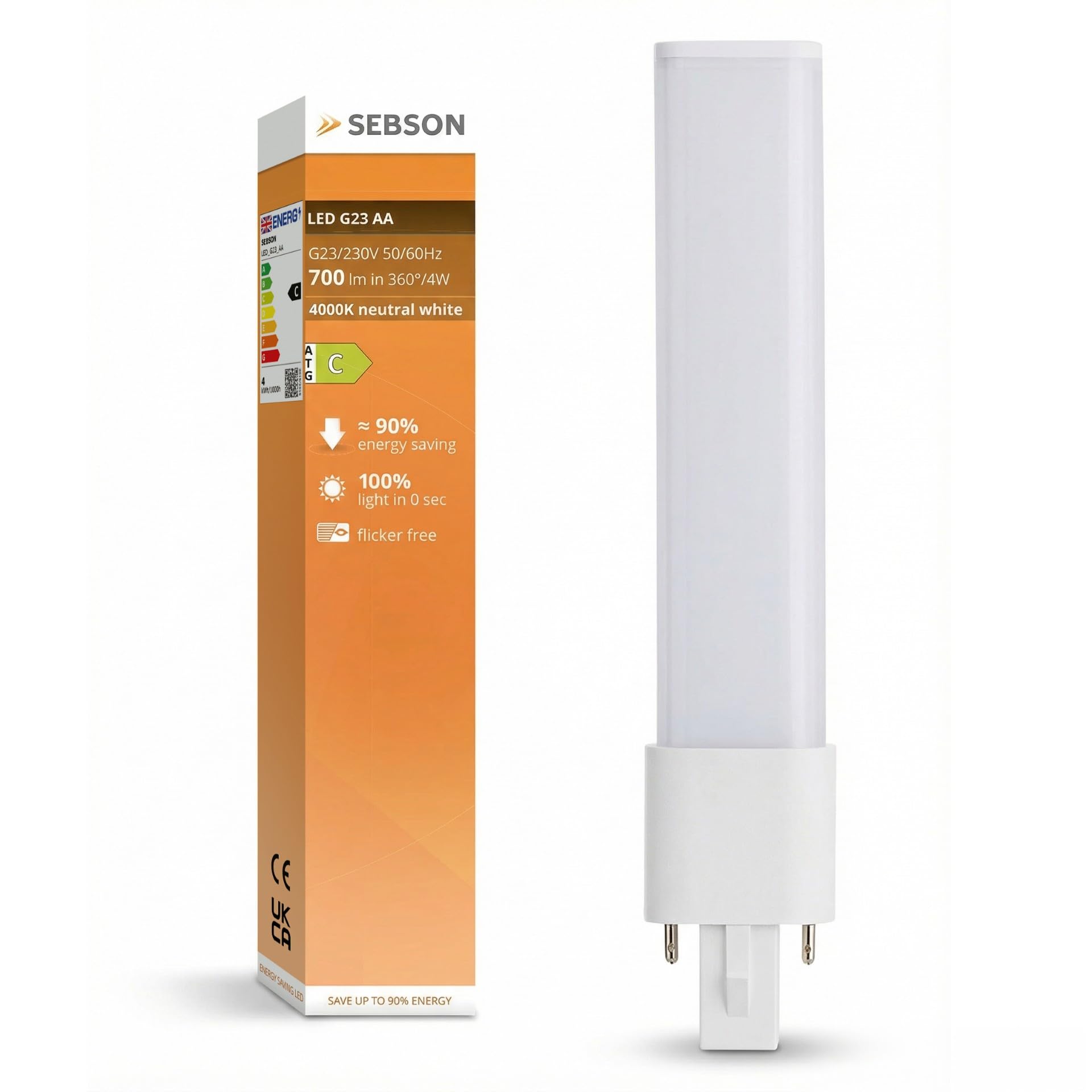 SEBSON G23 LED Lampe 4W ersetzt 7–9W CFL Kompaktleuchtstofflampe - 10er | kompatibel mit Dulux S & PL-S, 2-Pin Sockel 700lm 230V AC & CCG - LED Leuchtmittel G23 neutralweiß 4000K, nicht dimmbar