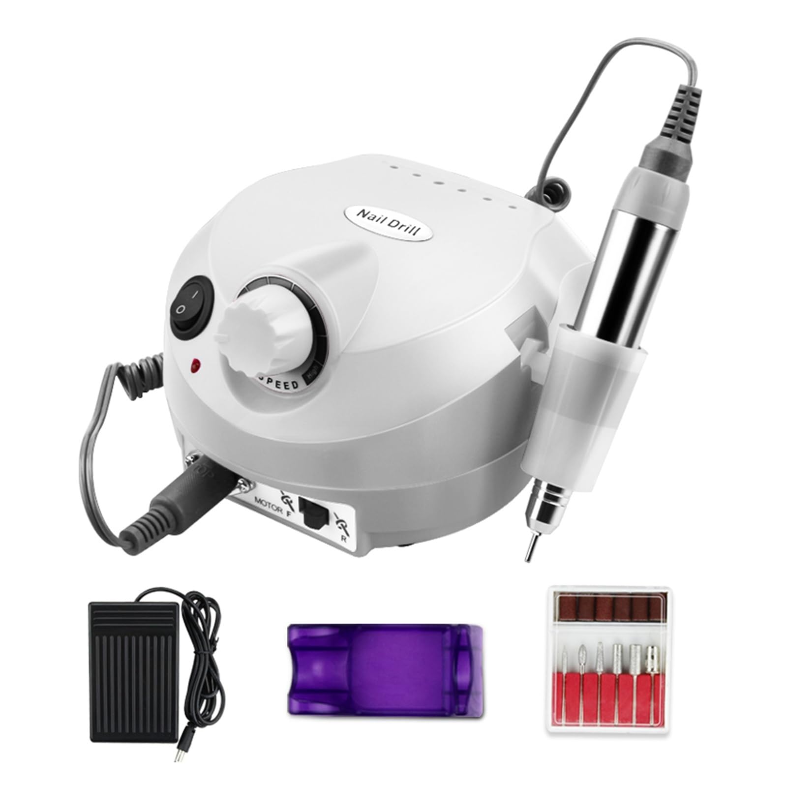 Trapano per unghie, Trapano elettrico for unghie professionale da 35000 giri/min, set di levigatrici for e punte for trapano for(White)