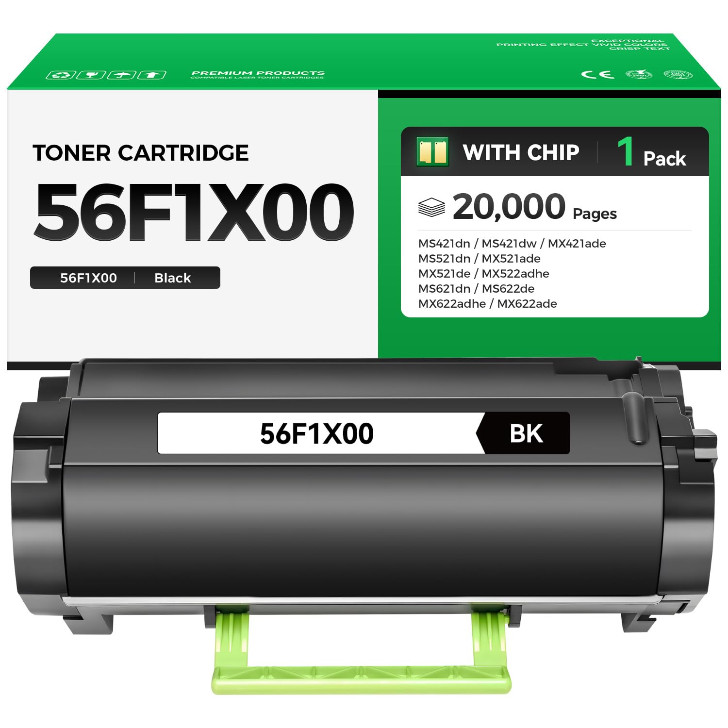 56F1X00 Black Extra High Yield Toner Cartridge Replacement for Lexmark 56F1X00 Toner Compatible with Lexmark MS421 MX421ade MS521dn MX521 MX522adhe MS621dn MS622de MX622 Laser Printer Ink All-in-One