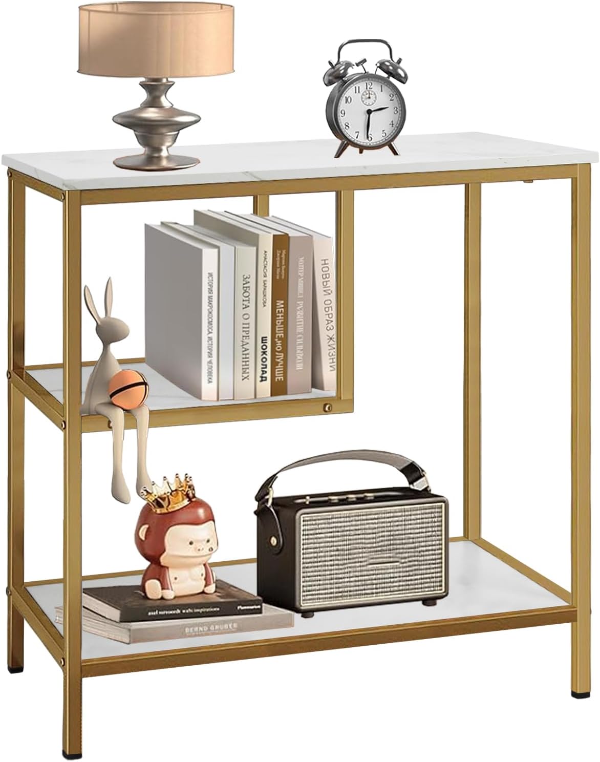 AT-VALY End Table Set of 2, 3-Tier Small End Table, Nightstand for Living Room, Bedroom, Office, Bathroom (Gold)