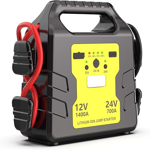 Miniatura 3 de Arrancador de iones de litio de 12 V24 V, corriente máxima de 12 V1400 A, paquete de refuerzo de batería de 24 V700 A con cables de puente, puertos