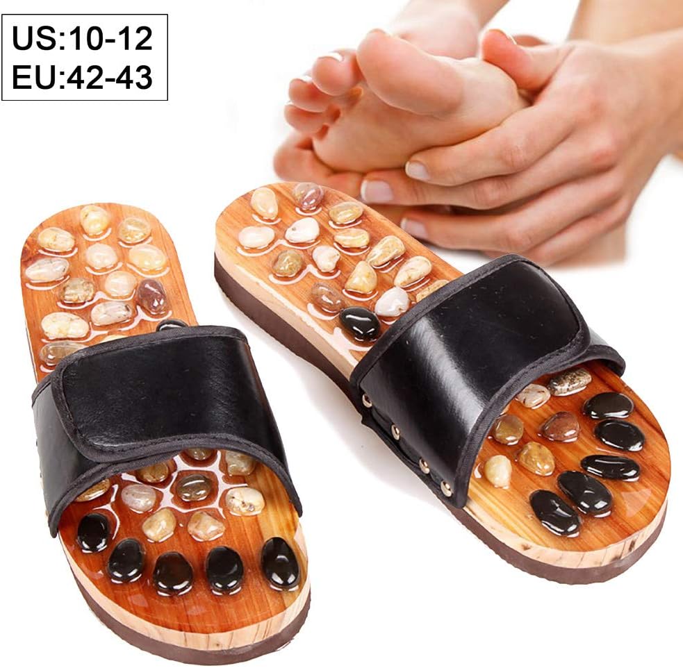 Xiton 1Pair Acupressure Massage Slippers with Natural Stone Reflexology Sandals Indoor Massage Slippers Shoes Acupoint Massage Shiatsu Arch Pain Relief(9-10M US)