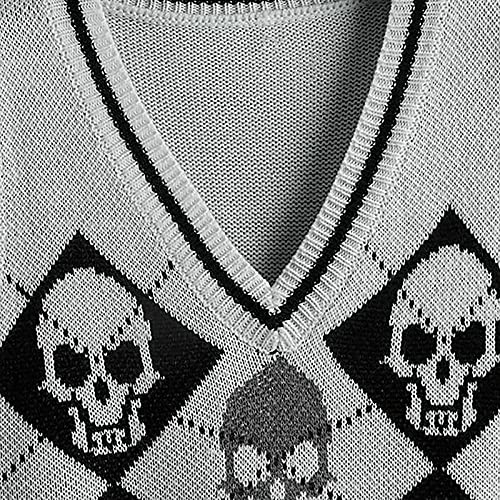 Image of jinghuiyue Women's Sleeveless Sweater Vest Halloween Skull Printed Knit Vest V Neck Crop Pullover Knitwear Tank Tops