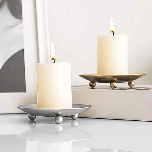 Miniatura 4 de Portavelas decorativo de hierro, soporte de vela para velas LED y de cera, spa, baño, bodas, 4.33 x 0.78 pulgadas, juego de 3 (plateado)