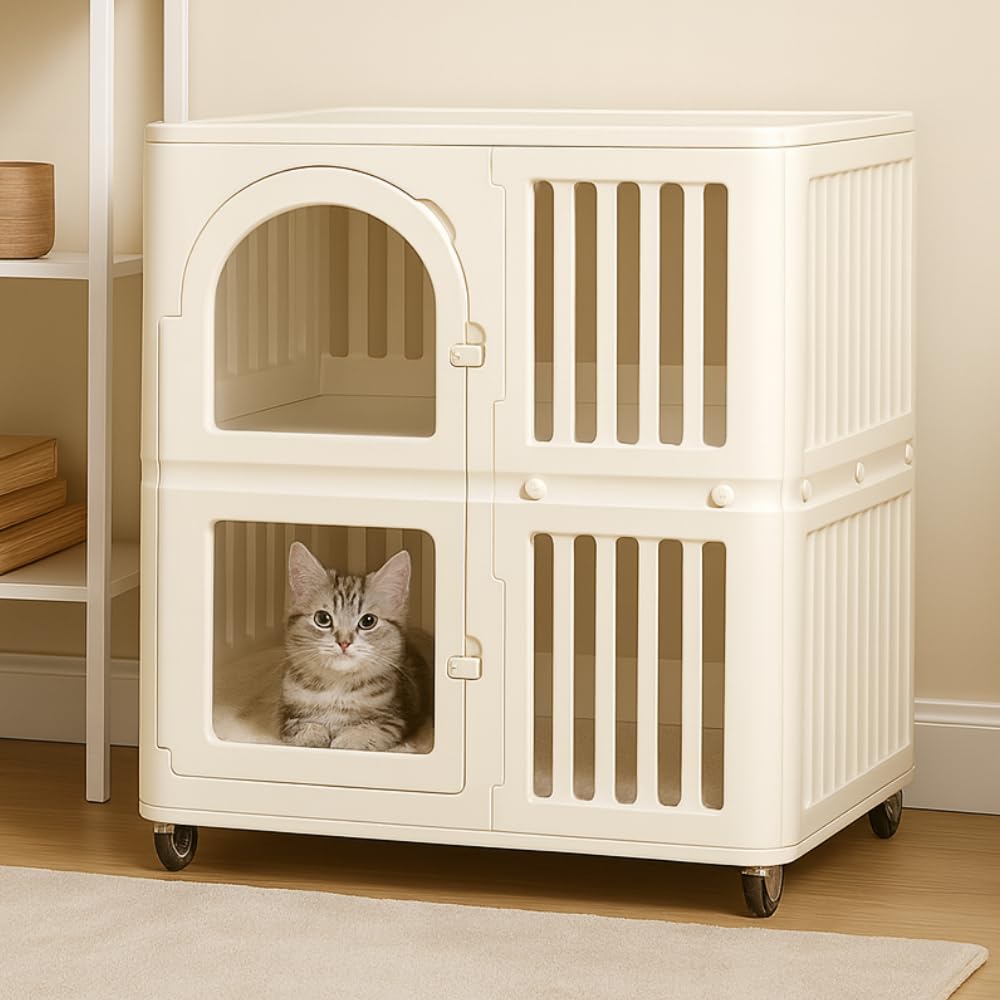 GardenSkill Cat House & Puppy Pen for Indoors | 2 Tier Kitten Cage with Resting Perch, Locking Doors, Wheels & Windows | Acrylic Dog Crate Furniture for Small Dogs | Secure Easy Build Rabbit Hideaway