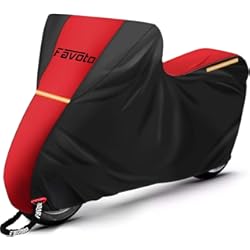 Cubre Moto Honda Favoto Funda para Moto Cubierta de Motocicleta 210D Impermeable, Protectora a Prueba de Sol Lluvia Polvo Viento Nieve Excremento de Pájaro al Aire Libre, 245x105x125cm Rojo+Negro