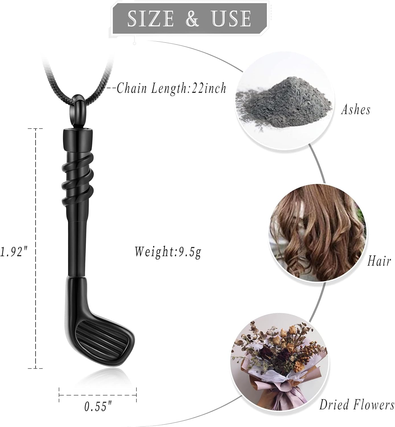 Golf Clubs Cremation Jewelry for Ashes,Funeral Keepsake Urn Pendant Ashes Holder Stainless Steel Memorial Urn Necklace for Women Men - Image 2