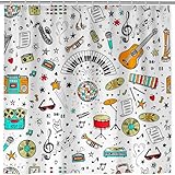 ANHOPE Retro Musik Ausrüstung Duschvorhänge Wasserdicht Anti-schimmel Shower Curtains Polyester Stoff Duschvorhang 180 x 180 cm Waschbar Bad Vorhäng für Badzimmer mit 12 Haken