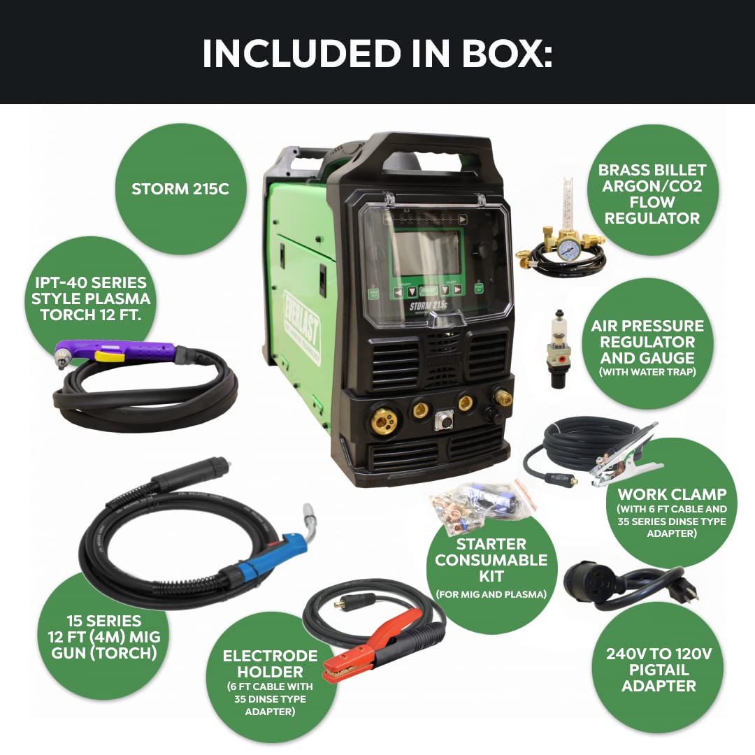 Everlast Storm 215C 200 Amp MIG / 160 Amp Stick AND 40 Amp Plasma Cutter Multi Process Combo Welder 110v/220v
