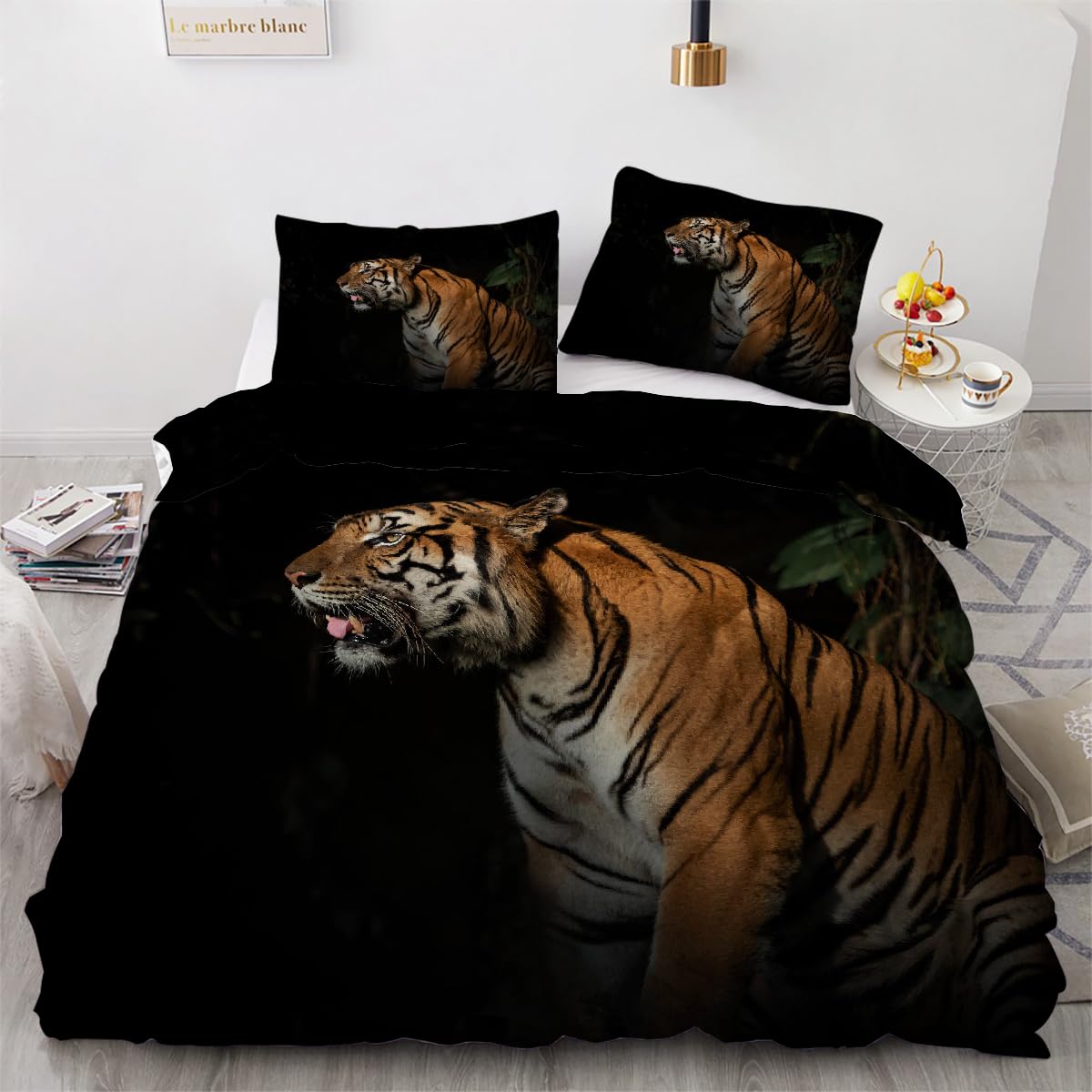 Housse de couette tigre 240x260 cm avec taies en microfibre douce