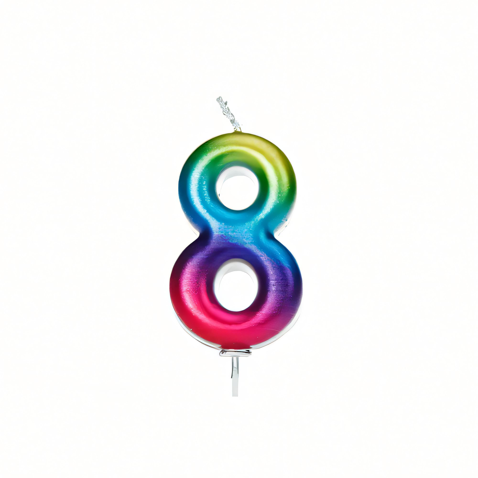Anniversary House Colourful Rainbow Metallic Candle Number 8 Cake Candle for Birthday and Anniversary Decorations - Elegant Birthday Candle for Cake - Stylish Silver Number Candle Topper 7 cm