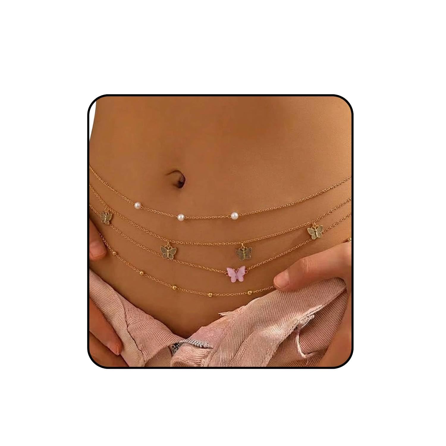 Women's Waist Chain - Stylish Saree Belly Chain Butterfly - 2 Layer Body Hip Chain for the Waist Ladies Sexy Bikini Jewelry (26-42 In)-image-10