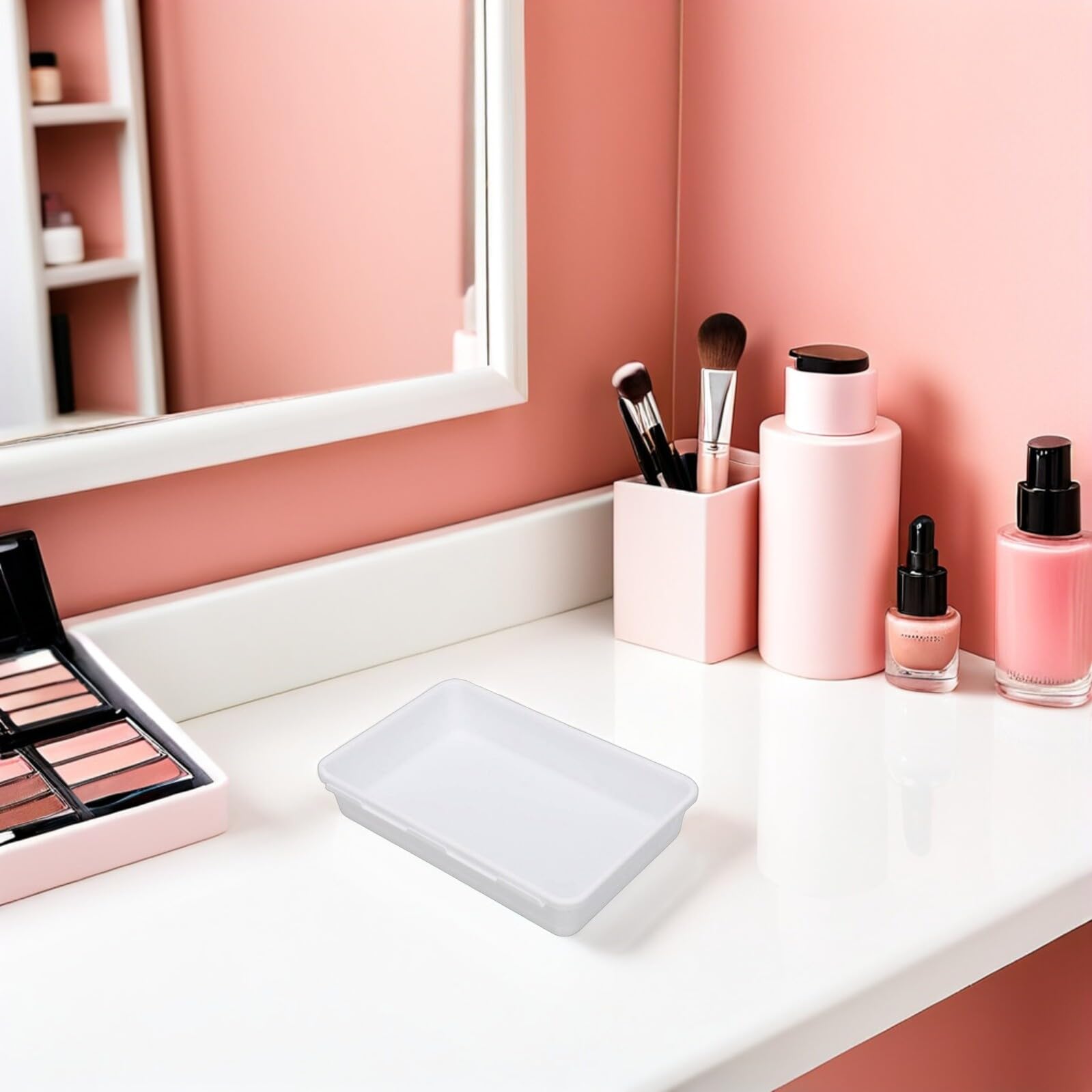 Homoyoyo Organizer per Cosmetici da Scrivania 16 Pezzi in Plastica Bianca, Scatole Portaoggetti Modulari per Cassetti Bagno e Toletta, Contenitori Impilabili per Trucchi e Profumi,
