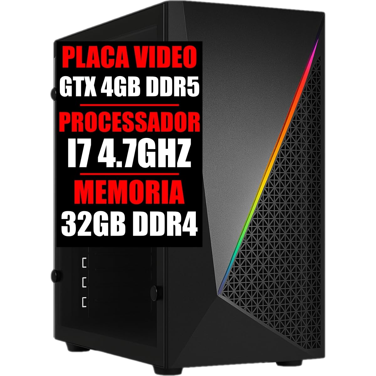 PC GAMER GTX 4GB DDR5, I7 9 GERAÇÃO, SSD 480GB, 32GB DDR4 (8GB