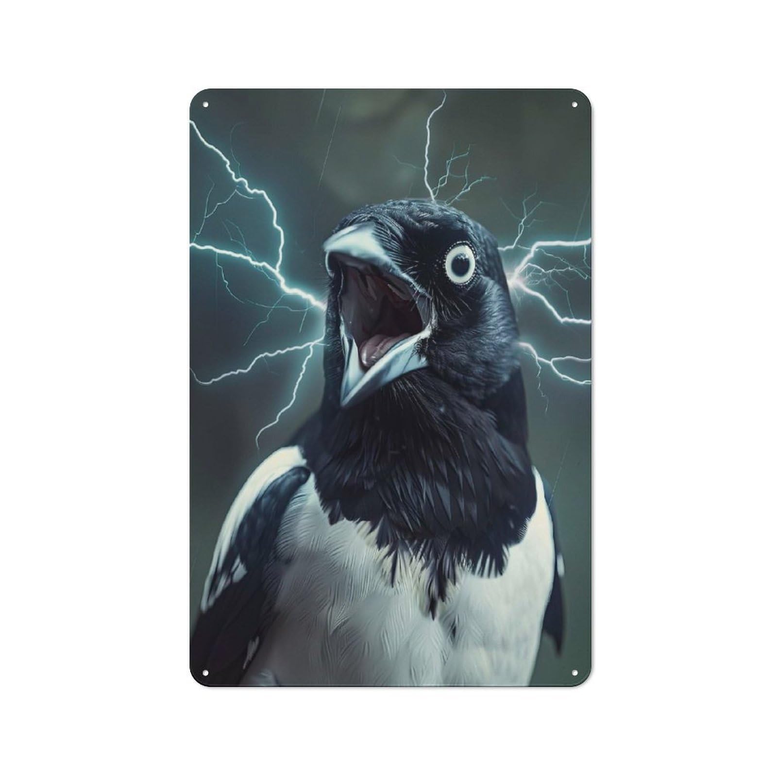 Magpie Lightning Printed Tin Plaque, Small Wall Accent for Coffee Corner, Diner Or Kitchen Decor, 30x20cm