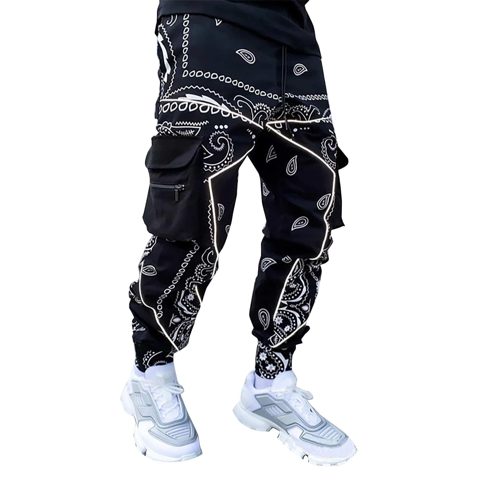 BUKKNYE Men's Hippie Harem Pants Baggy Boho Patterned Low Crotch Lounge Wide Leg Trousers for Yoga Summer Beach Pants(Black,S)