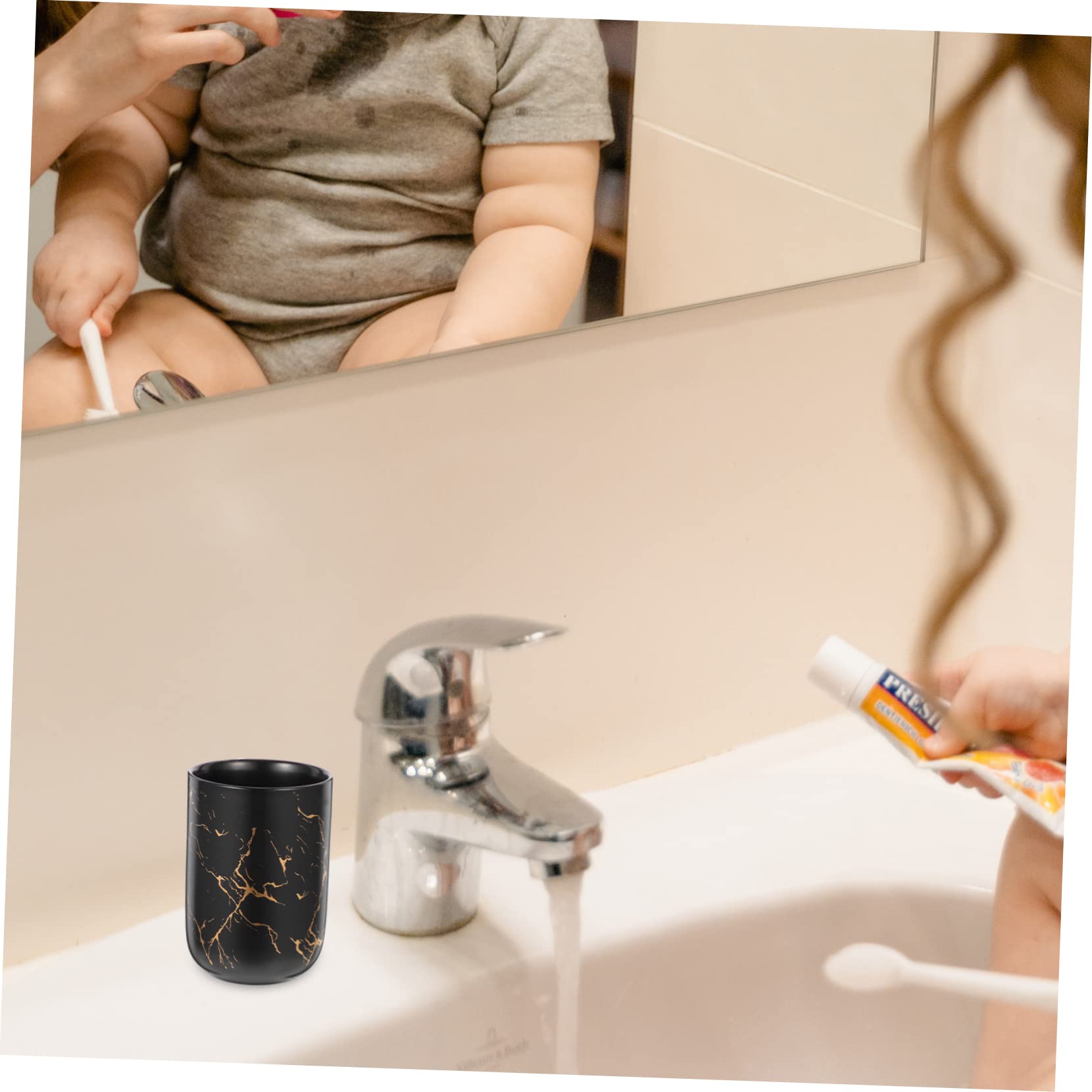 HOLIDYOYO Marble Bathroom Cup for Water Black Toothbrush Holder Ceramic Toothbrush Cup