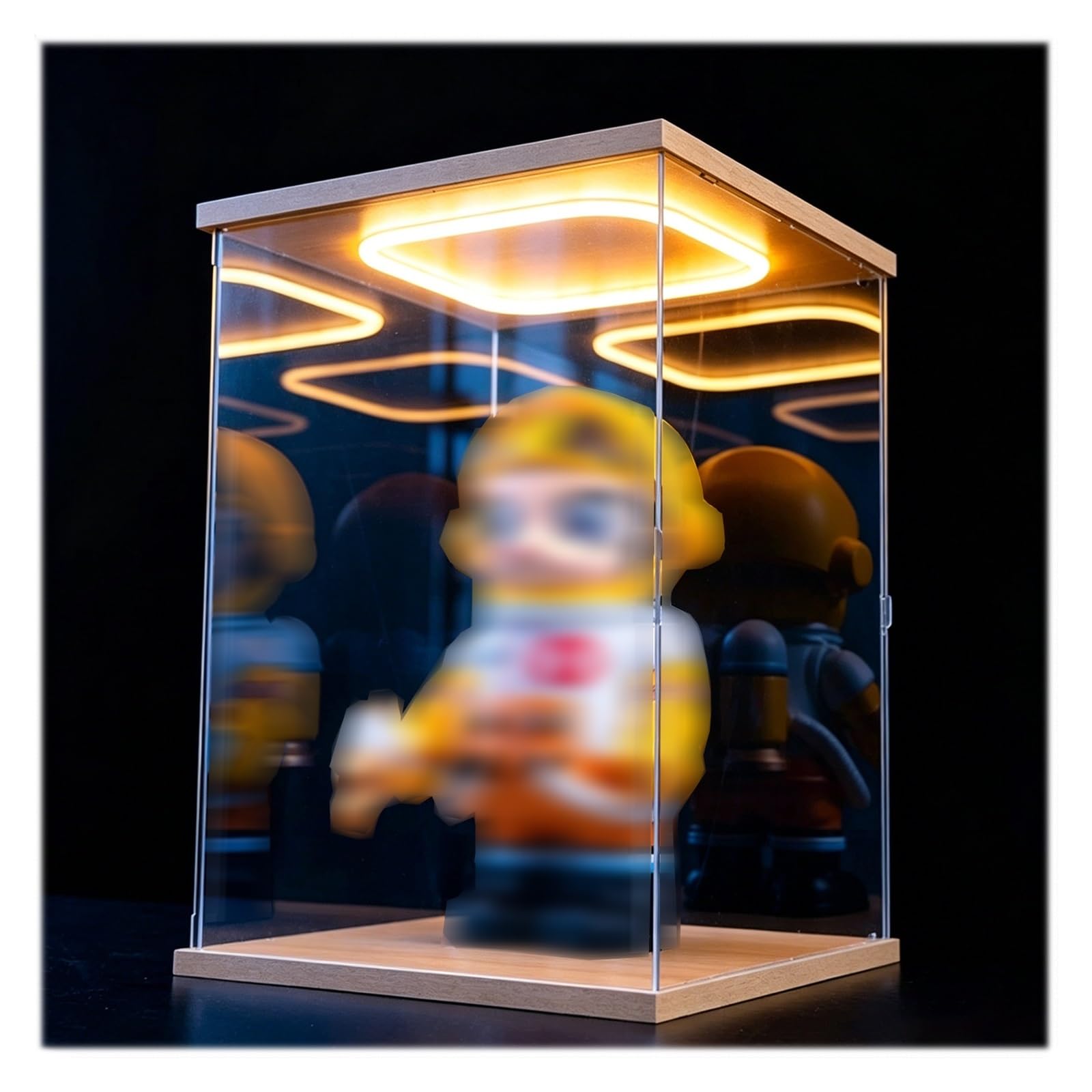 PYYDJQ Clear Acrylic Display Case with Light, Stackable Transparent Showcase for Action Figures/Models/Dolls, Dustproof Countertop Acrylic Collector Box(6x6x6inch/15x15x15cm)