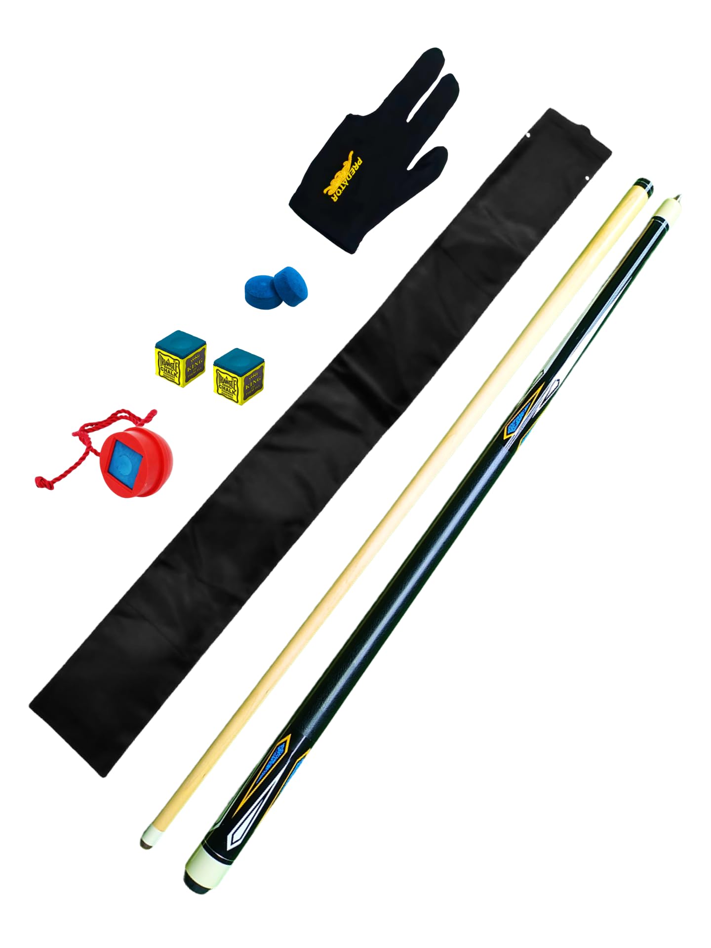 Billiards Cue Stick Combo, 12mm with Free Accessories for Billiards Pool, American Style, Includes Free Tips, Chalks, Cue Cover, Glove & Rubber Chalk Holder (Black)