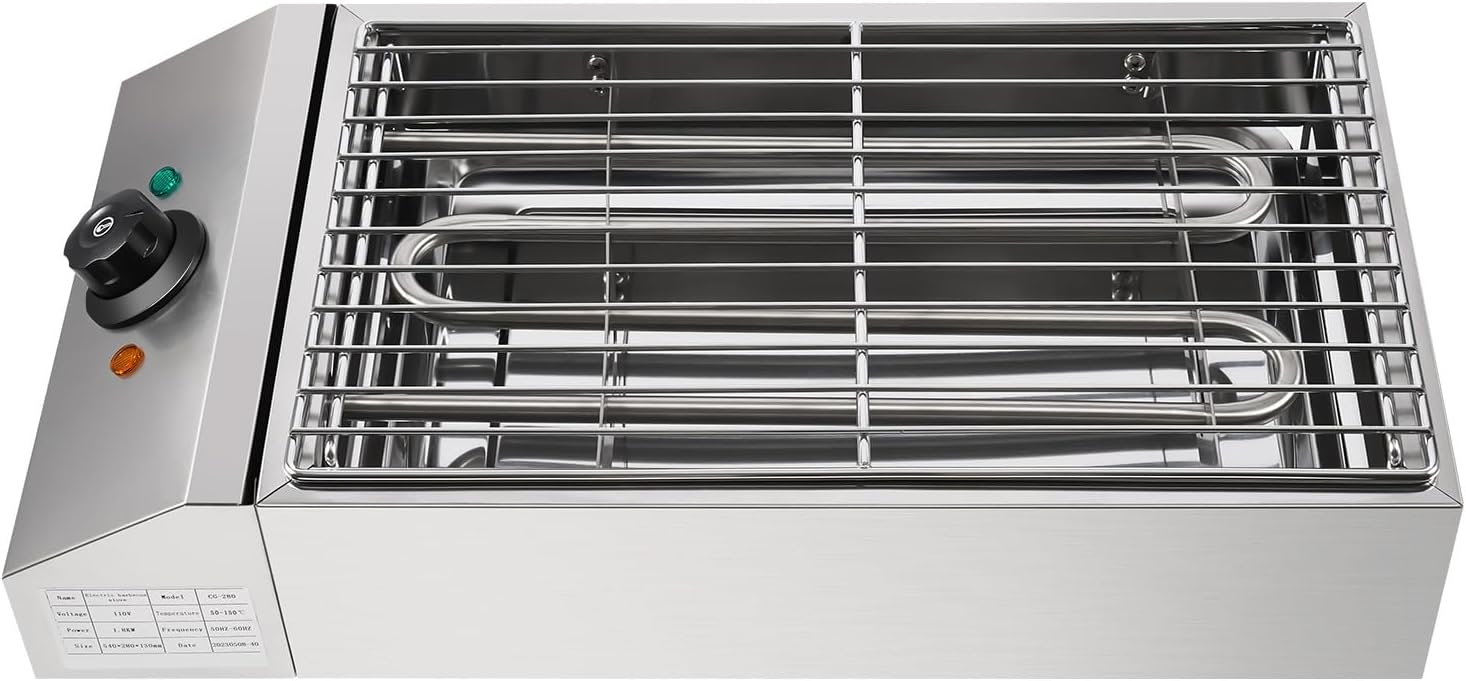 Top view of the LOYALHEARTDY Electric Indoor Grill showing the heating elements and removable grill net