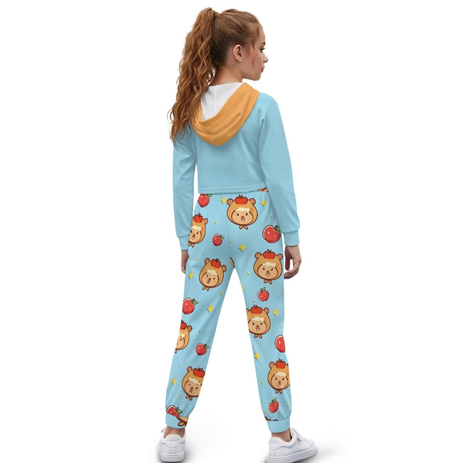 Tuta attiva da ragazza 2 pezzi con felpa e pantaloni Set tuta da ragazza Set di abbigliamento per bambini Crop con cappuccio