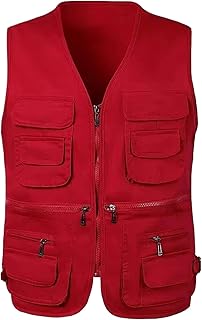 Chaleco de pesca para hombre, con múltiples bolsillos, para actividades al aire libre, montañismo, deportivo, color liso, transpirable, sin mangas