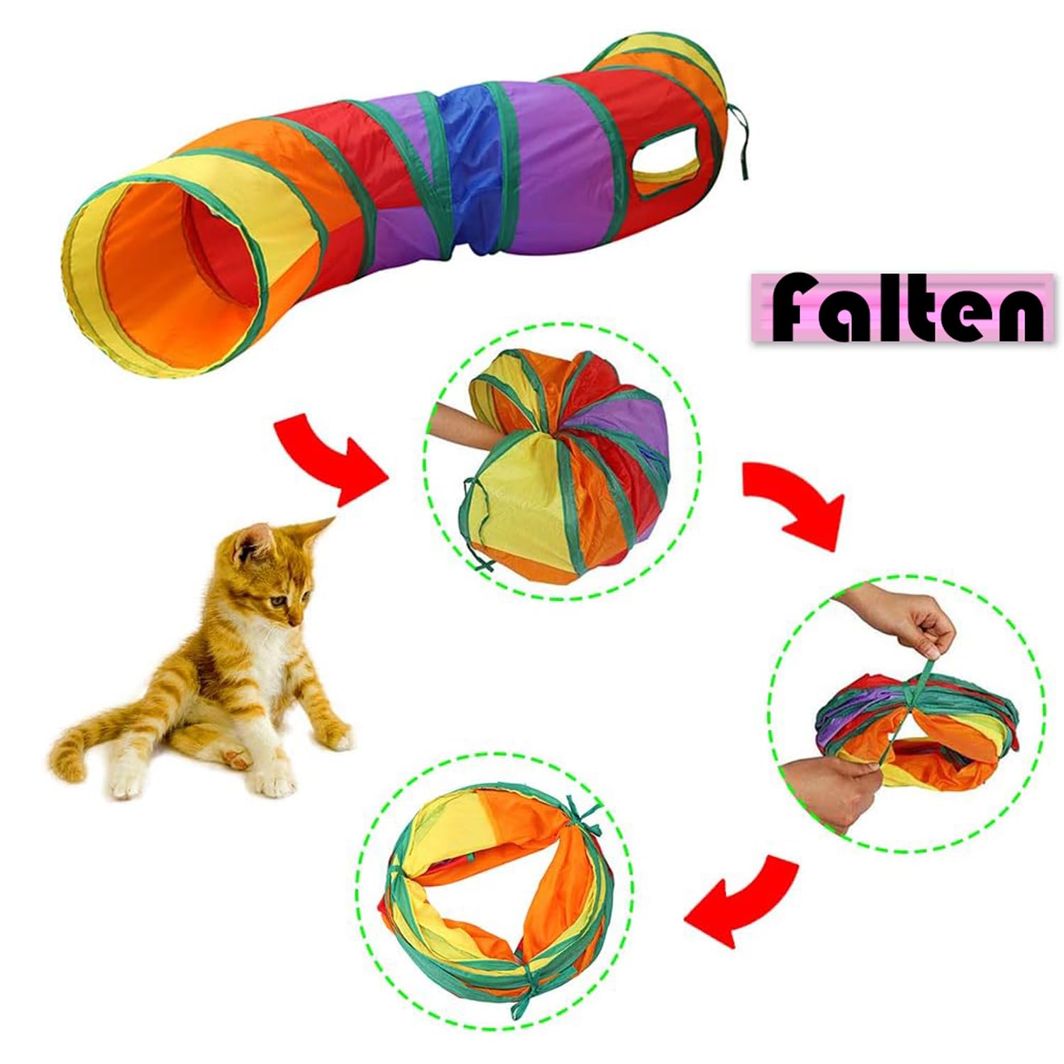 Foldable Cat Tunnel, Rainbow Play Tent for Indoor Cats - Image 3