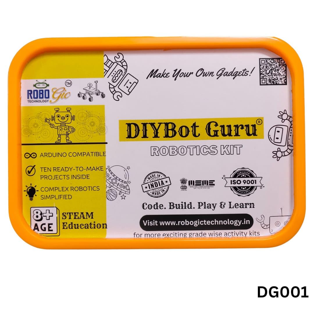 ROBOGic TECHNOLOGY DIY Robotics Kit - DIYBot Guru, 2WD Metalic Chassis Kit with IR Sensor, 10+ Ready-to-Make Projects, Microcontroller Board Compatible, Complete Starter Kit -DG8 1