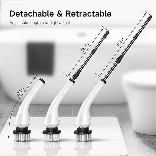 Miniatura 5 de Limpiador eléctrico giratorio cepillo de limpieza inalámbrico con 8 cabezales de cepillo reemplazables y mango de extensión ajustable, limpiador de