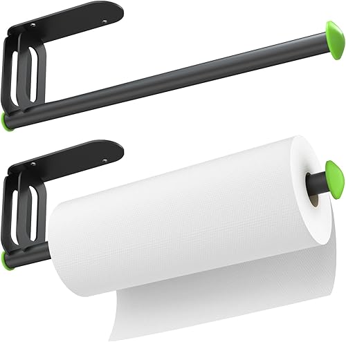 Paquete de 2 soportes para toallas de papel adhesivo fuerte debajo del gabinete, soporte de pared para papel higiénico negro con autoadhesivo o