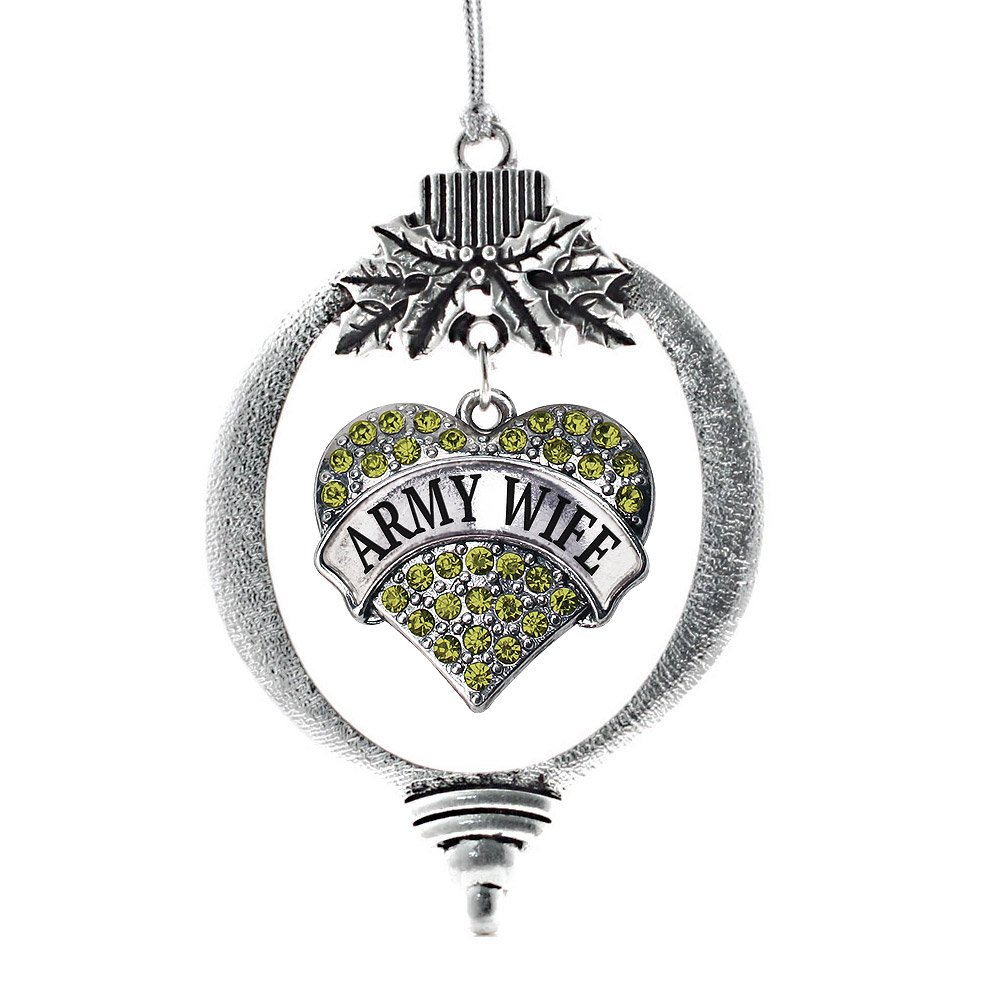 Inspired Silver - Army Wife - Silver Christmas Ornament - Green Pave Heart Charm Christmas Tree Ornament with Cubic Zirconia - Holiday Hanging Decoration