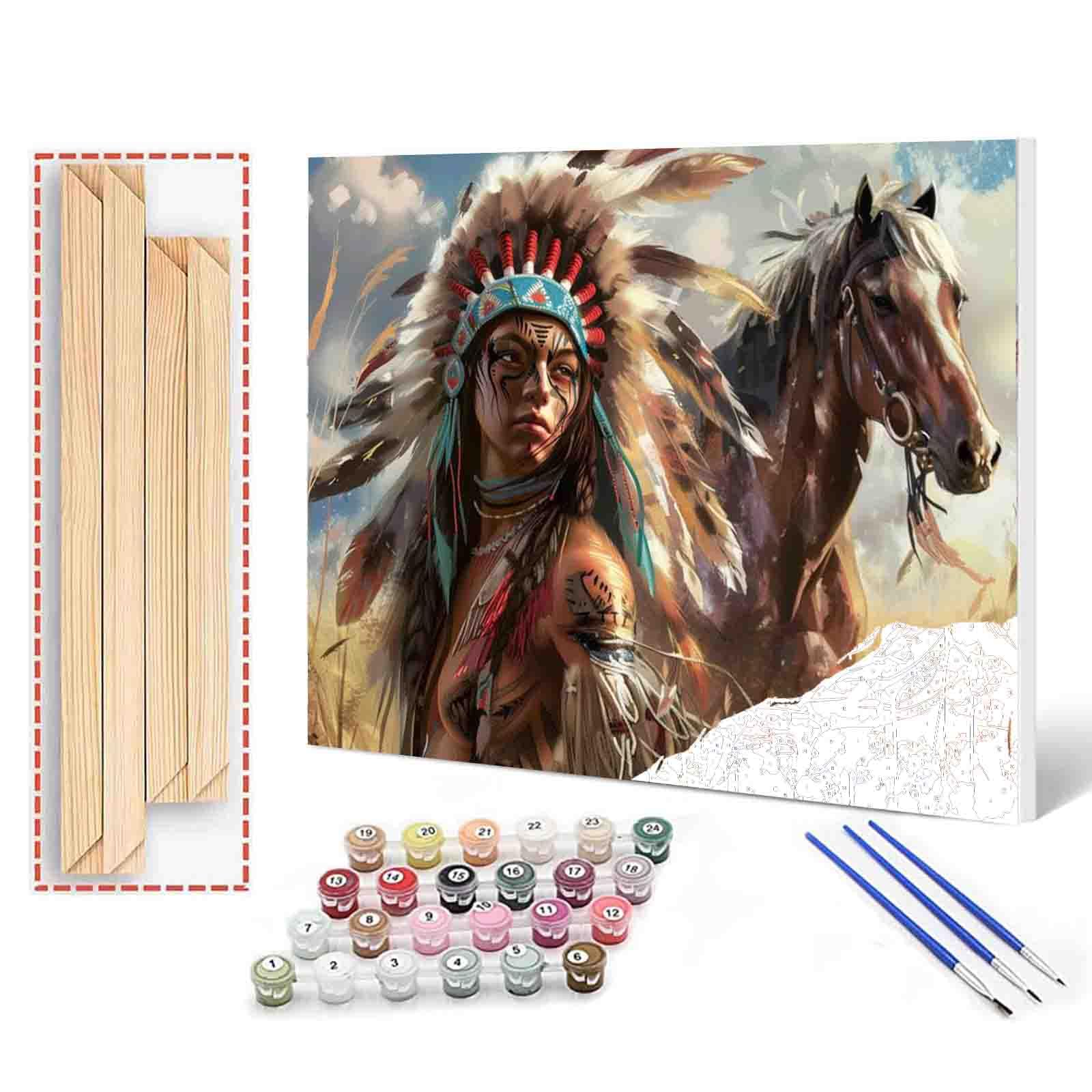 Paint by Numbers for Adults DIY Indians African Tribal Girl and Horse Oil Painting for Kids and Beginner Acrylic Painting Kits on Canvas Arts Craft for Home Living Room Wall Decor (Manual Frame)