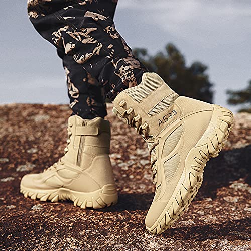 hongrenamz Hiking Boots Men's Waterproof High Top Lightweight Non-Slip Trekking Trail Outdoor Sport Shoes for Adults Sand-EU43/US94