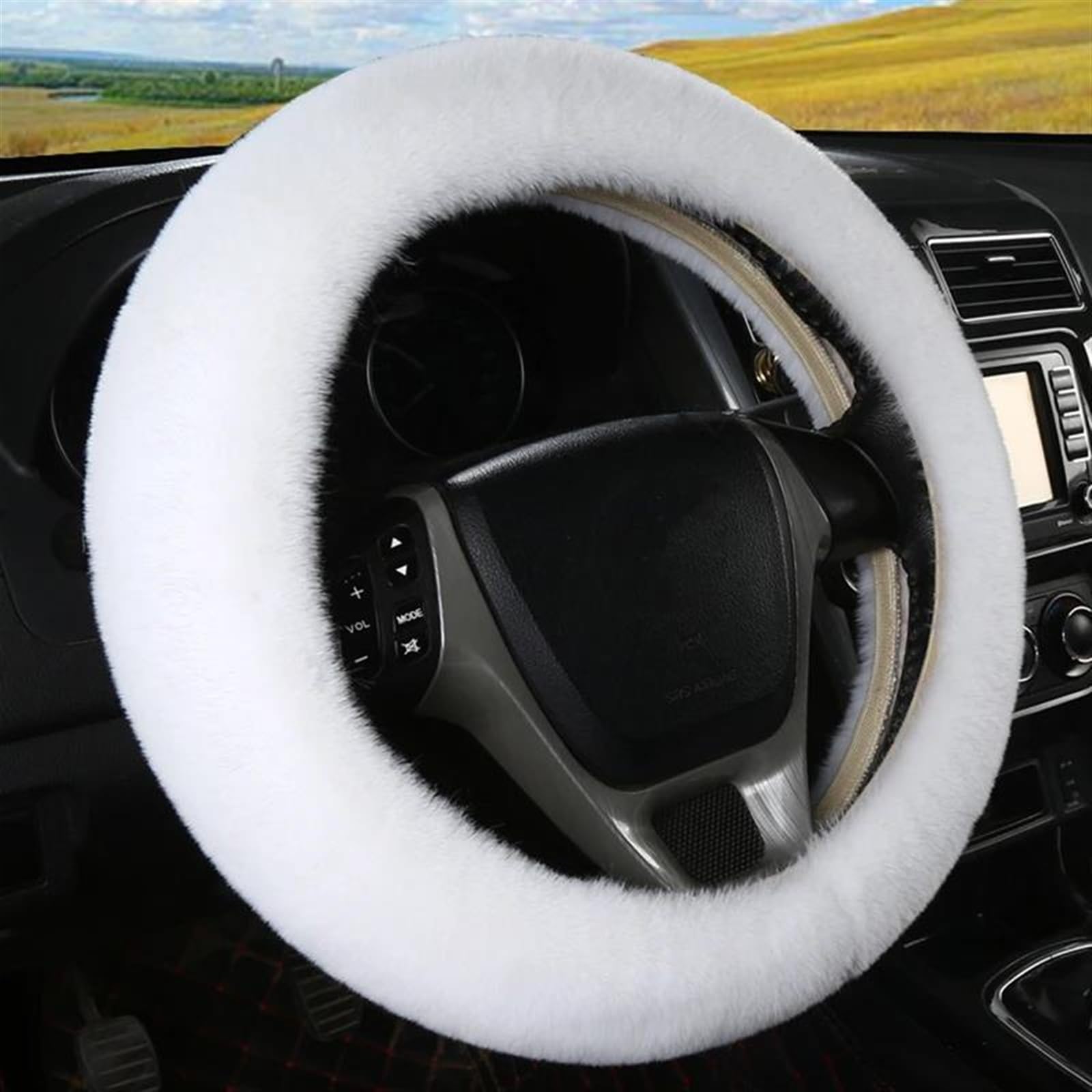 Auto-Lenkradbezug Für Den Winter, Flauschiger Kaninchenhaarbezug, Lenkradheizung, Lenkradhülle Für Peugeot.(White7)