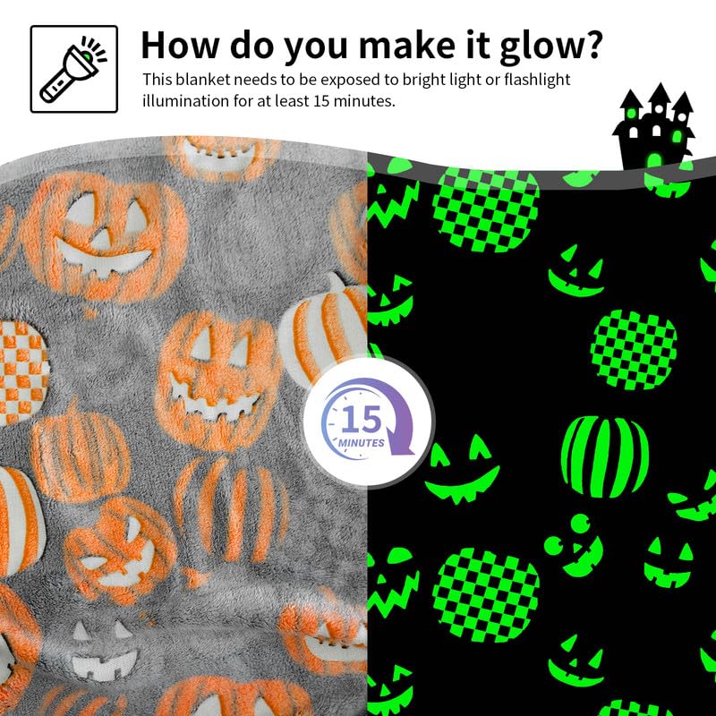 TEHALK Cute Halloween Pumpkin Blanket for Kids/Teens/Women/Men, Spooky Fall Throw Blanket 50"x60"