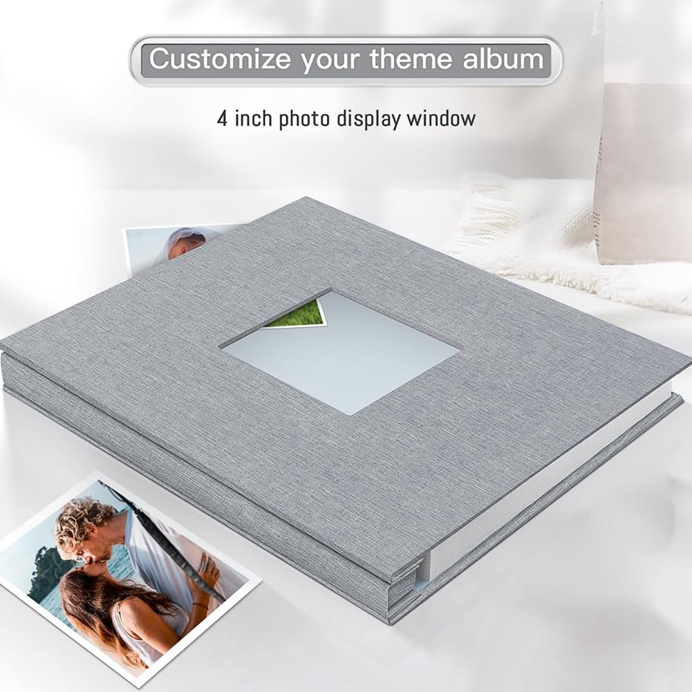 Albumy fotograficzne typu scrapbook, Photo Album GreySelfAdhesive,40 Pages,LinenCover DIY MemoryScrapbook,PictureDisplayWindow