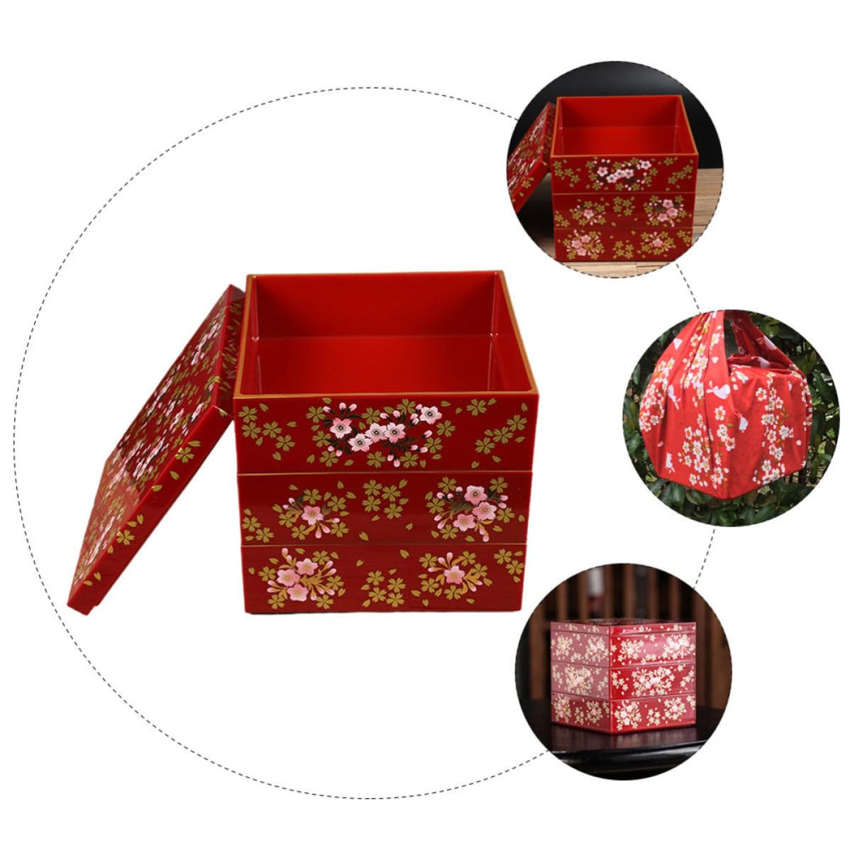 Boîte à Bento Japonaise Rouge en Plastique, Design Trois Couches Compact, pour Stocker Aliments et Fruits Lors de Déplacements