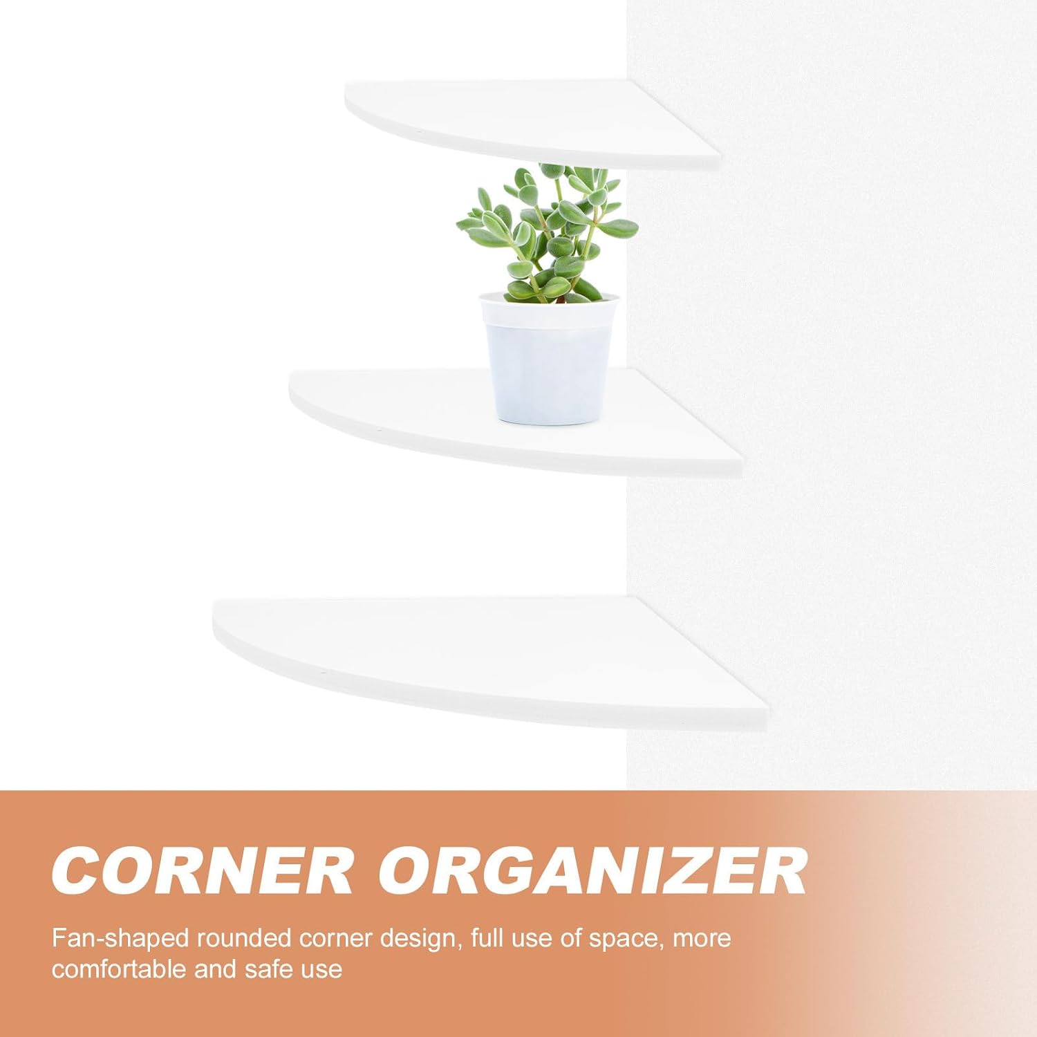 Levemolo 3pcs White Wall Mounted Corner Shelf with Three Tier Fan Design