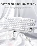 GravaStar Mercury K1 Mechanical Keyboard with Aluminium Frame, 75% Wireless Gaming Keyboard, Hot Swap Custom Keyboard with Button, Gasket, RGB Tri-Mode Keyboard, PBT Keycaps, 8000 mAh White - 3