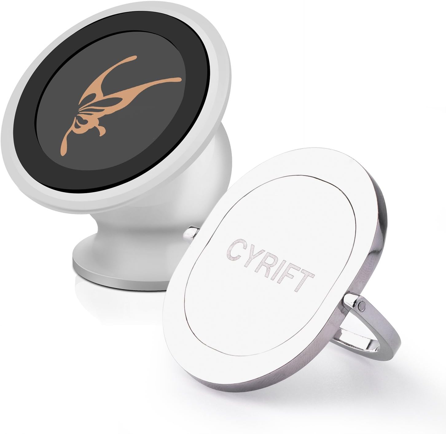 CYRIFT Magnetic Car Mount 360 Degree Rotation Phone Holder Car Mounts Kit with Phone Ring Grip for Cell Phone and GPS Device (Silver)