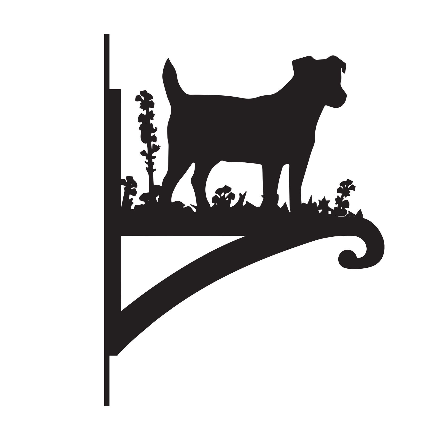 Black Steel Jack Russell Dog Hanging Basket Bracket - Wall Mounted Garden Plant Hook for Outdoor Baskets, Decorative Heavy Duty Garden Wall Hook