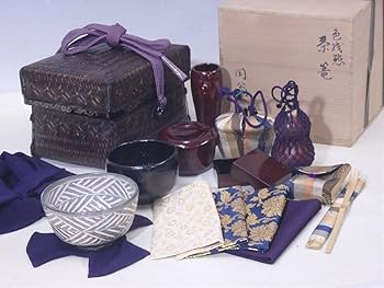 Amazon.co.jp: 閑翁色紙点 茶篭 共箱茶碗2種古帛紗4枚・棗・瓢