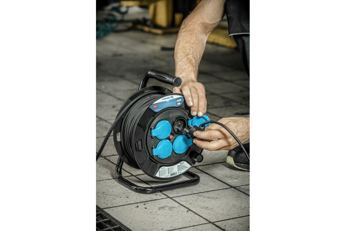 Högert Technik Avvolgicavo Elettrico Prolunga con isolamento in gomma, 20 m HT1E720