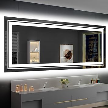 LED Bathroom Mirror, 96"X36" with Front and Backlit, Anti-Fog, Large Bathroom Vanity Mirror for Wall, Memory Function, Stepless Dimmable, Tempered Glass (Horizontal/Vertical)