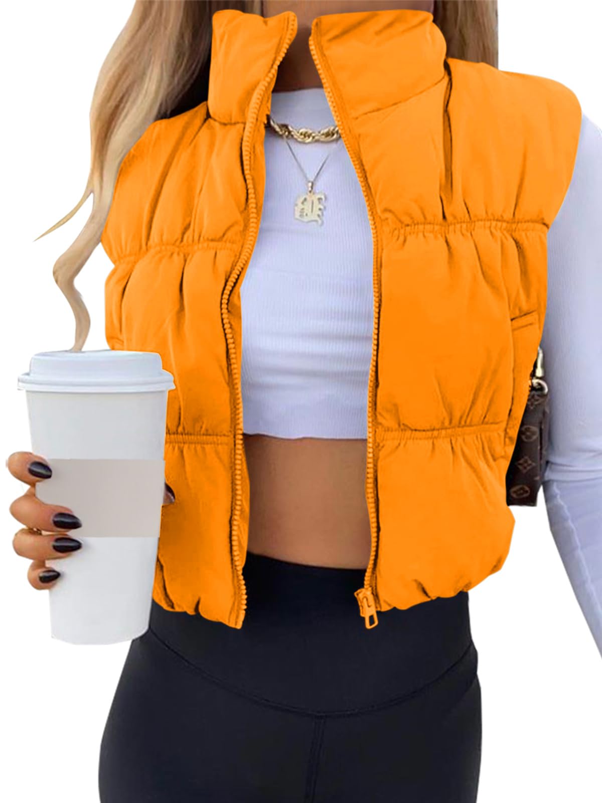 SySea Women's Crop Puffer Vest Zip Up Sleeveless Outerwear Padded Coat