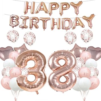 GLZLMM 38th Birthday Balloon Rose Gold for Girls Boys Women Men | 38th Birthday Decorations, Number 38 Foil Mylar Balloons, Latex Balloon, Happy 38th Birthday Party Supplies