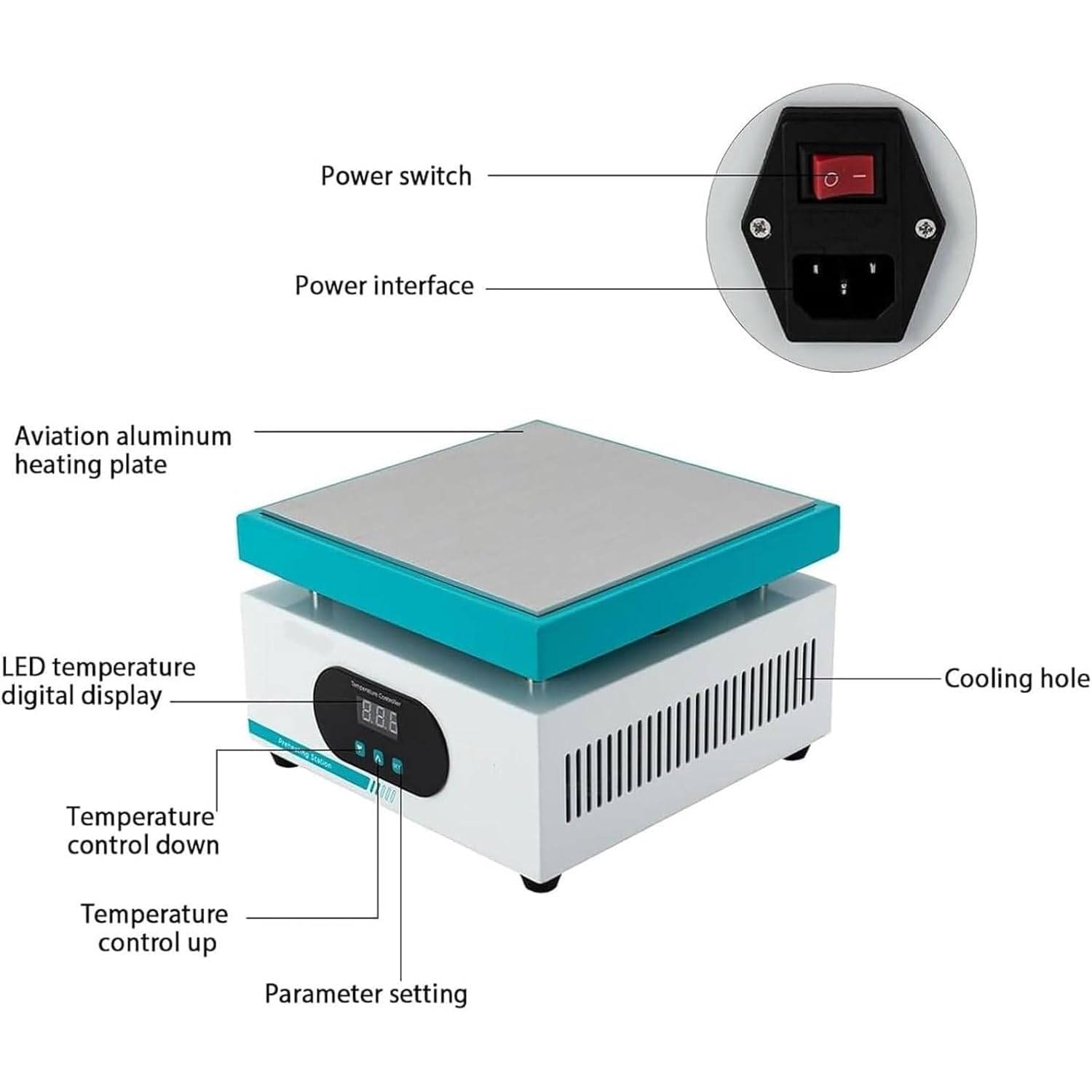 Estación De Precalentamiento De Placa Calefactora Electrónica, Placa De Soldadura De Precalentamiento De 600 W, Rango De Temperatura De 50 ℃ A 350 ℃, con Pantalla Digital Led, Área De