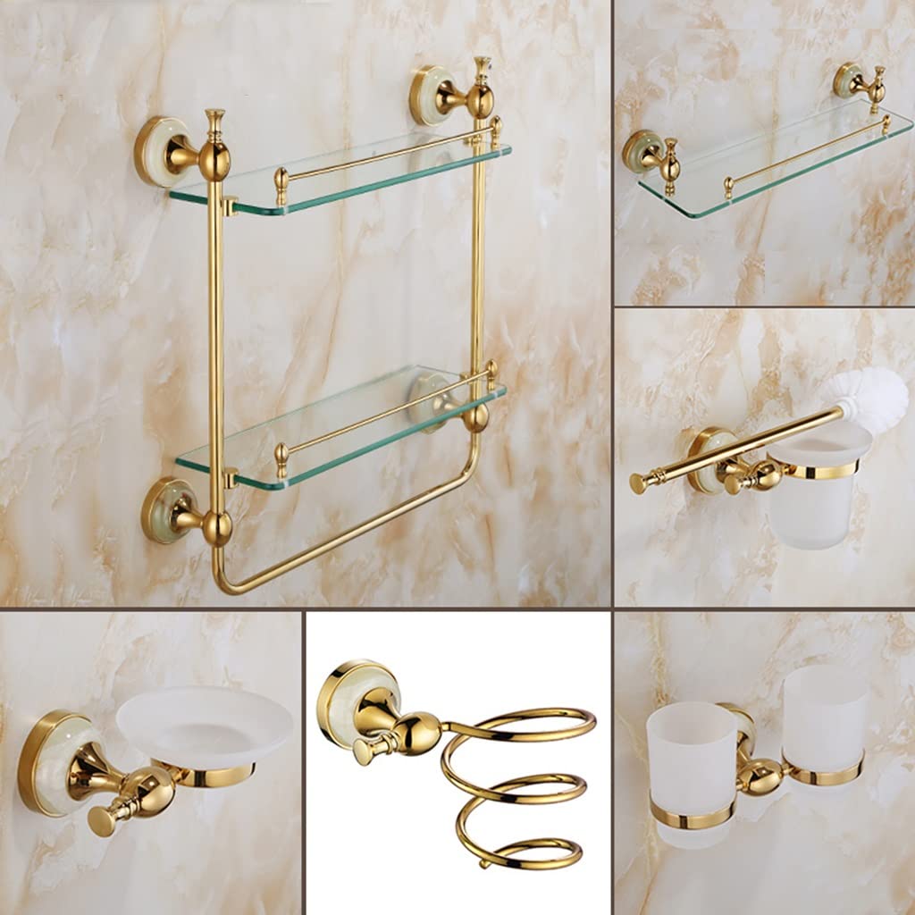 Juego de toallero europeo de jade de doble capa, accesorios de baño con gancho para ropa, soporte para papel higiénico y vaso para cepillo de dientes, accesorios de baño montados en la pared